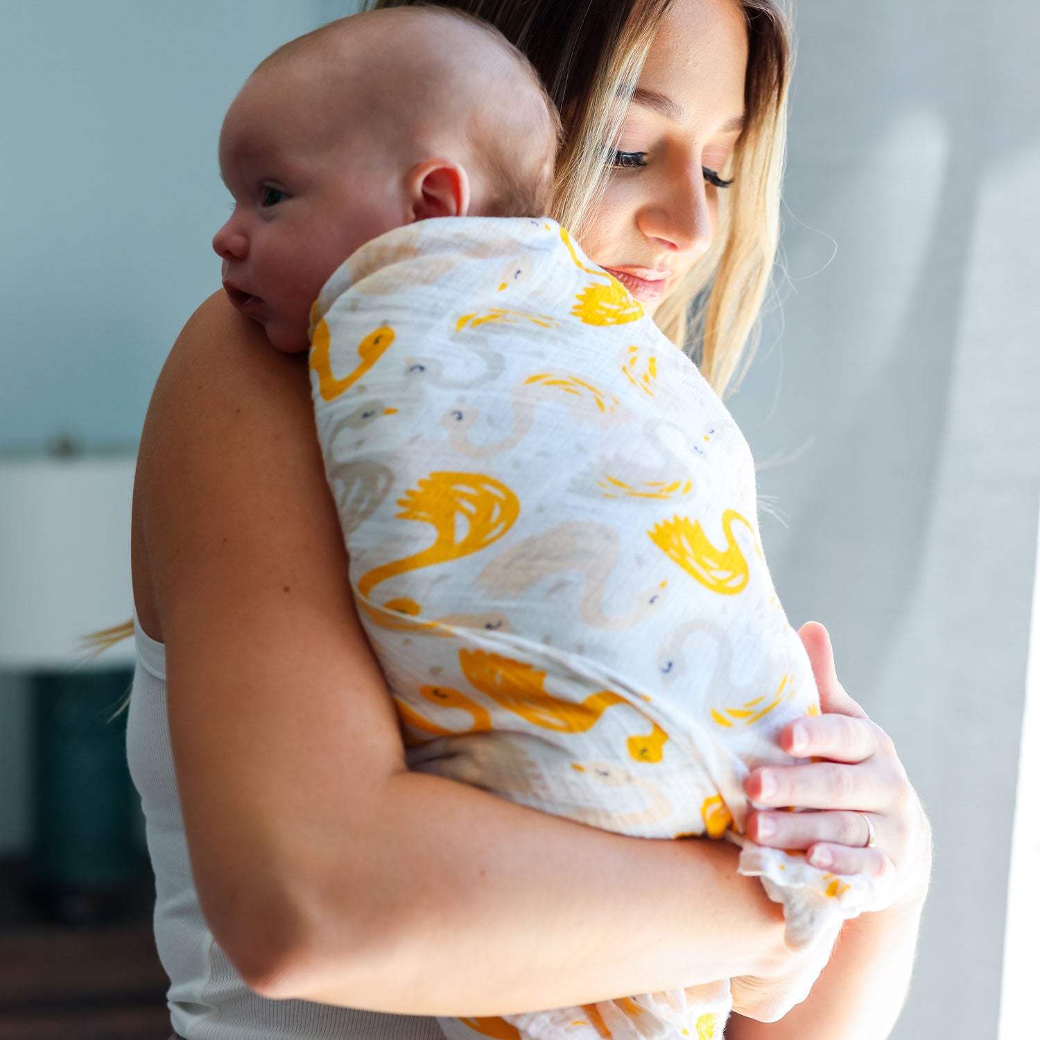 Adam Stork Muslin Swaddle Blanket for Girls Yellow Mango Swan